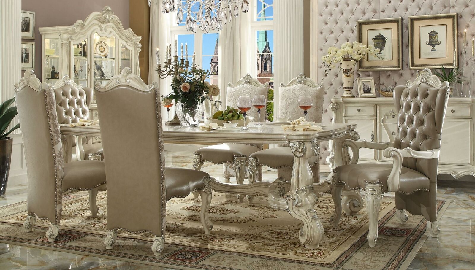 Königlicher 7tlg. Esszimmer Garnitur Set Barock Rokoko Tisch 6x Stühle Stuhl neu