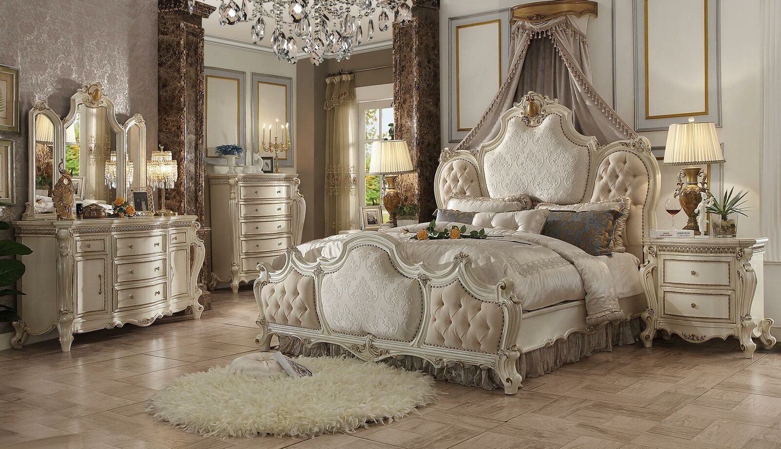 Bett 2x Nachttisch 3 tlg. Schlafzimmer Set Design Luxus Betten Chesterfield neu