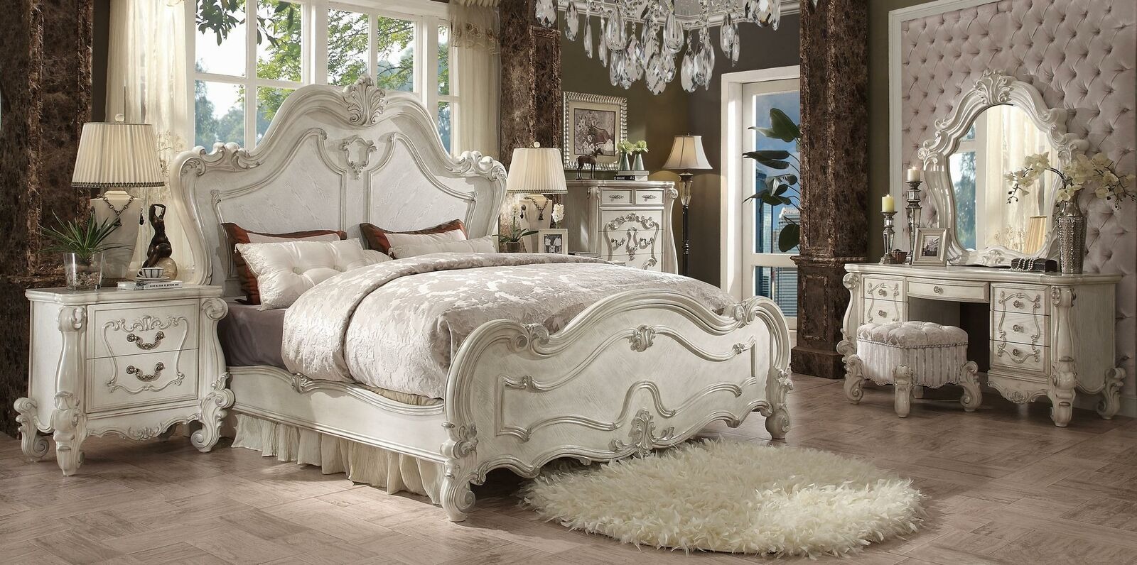 Klassisches Bett Doppelbett 2x Nachttische Holz Design Betten Neu 3 tlg. Set neu