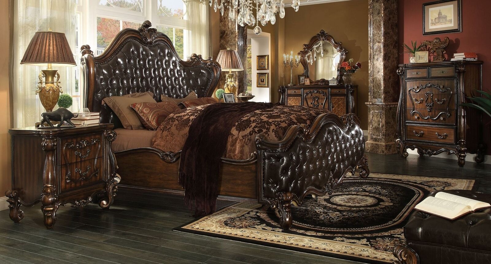 Luxus Klasse Schlafzimmer Set Barock Rokoko Bett Doppelbett Betten 2x Nachttisch
