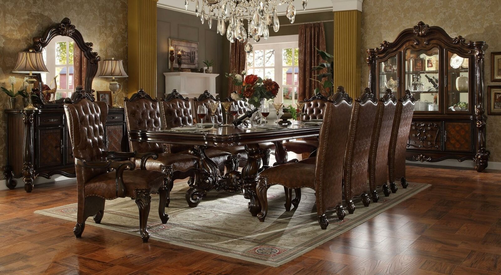 Esszimmer Garnitur 9tlg Barock Rokoko Tisch 8x Stühle Stuhl Gruppe Geschnitzt