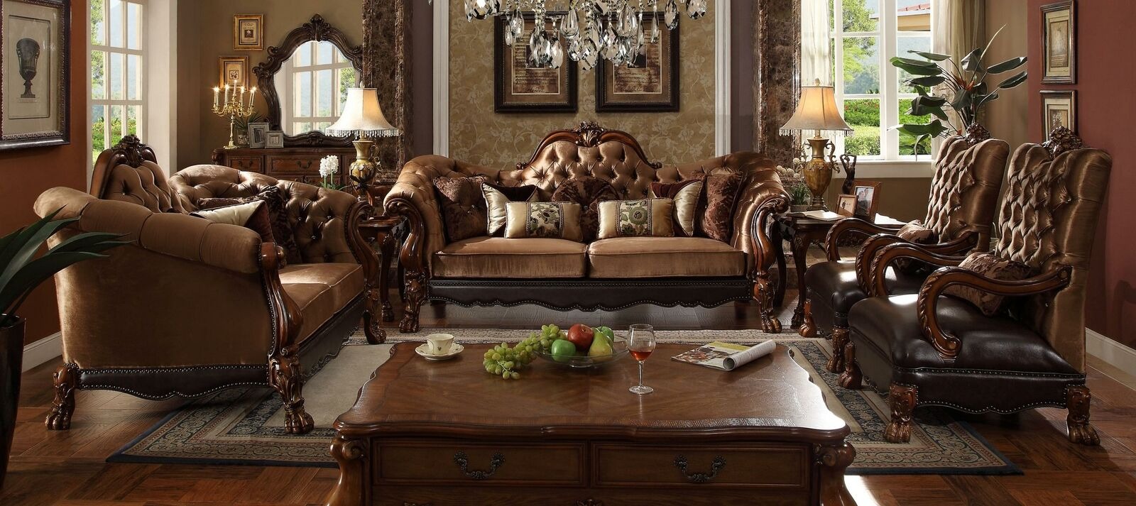 Klassische Sofagarnitur 3+2+1 Sitzer Sofa Couch Polster Textil Chesterfield neu