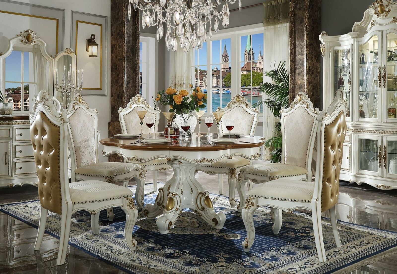 Königlicher 9tlg. Esszimmer Garnitur Set Barock Rokoko Tisch 8x Stühle Stuhl neu