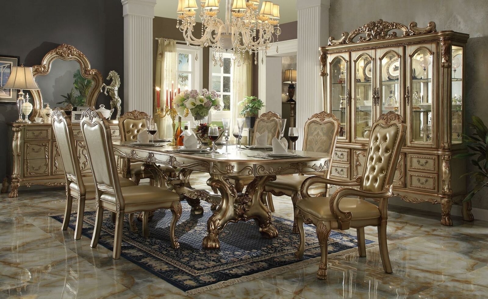 Esstisch 6x Stühle Kommode Spiegel 9tlg. Esszimmer Set Gruppe Garnitur Tisch neu