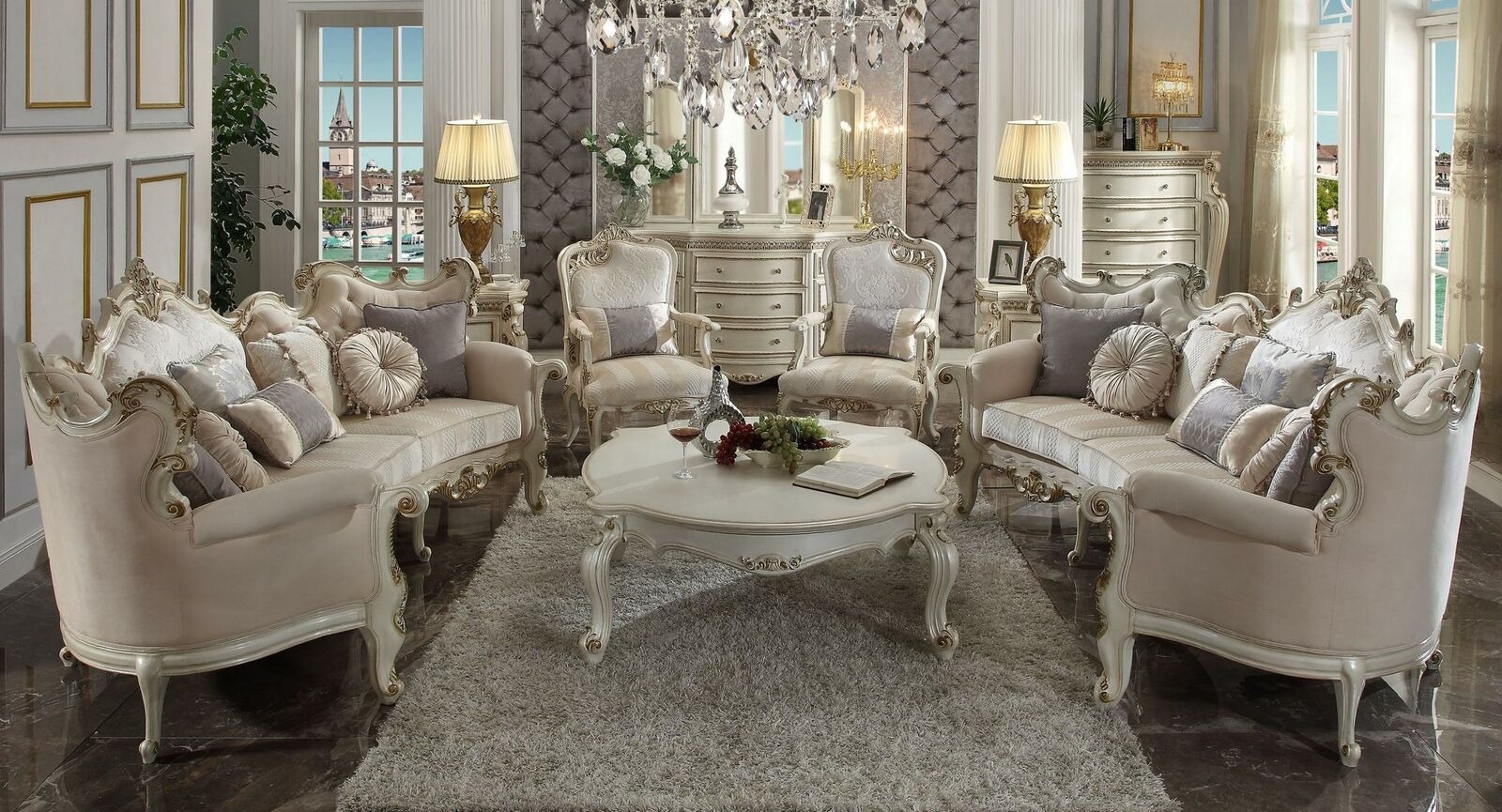 Sofagarnitur Couch Polster Klassik 4+4+1 Sitzer Set Design Sofas Polster Barock