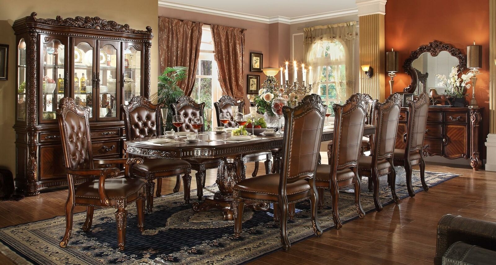 Esszimmer Set Garnitur Vitrine Tisch 10x Stuhl Kommode Spiegel Barock Neu 13tlg.