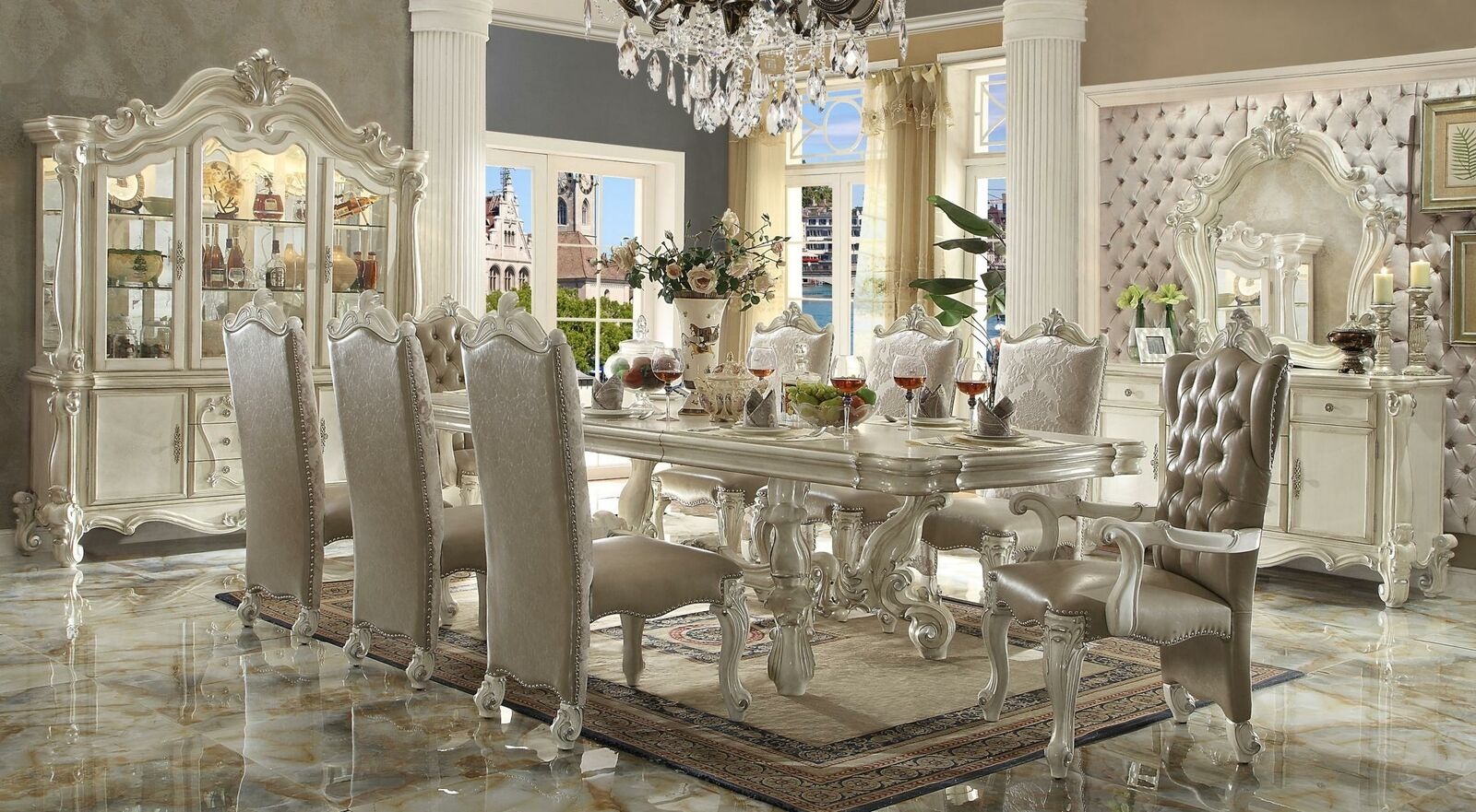 Esszimmer Set Barock Rokoko Tisch 8x Stühle Buffet Spiegel Kommode 11tlg.Gruppe