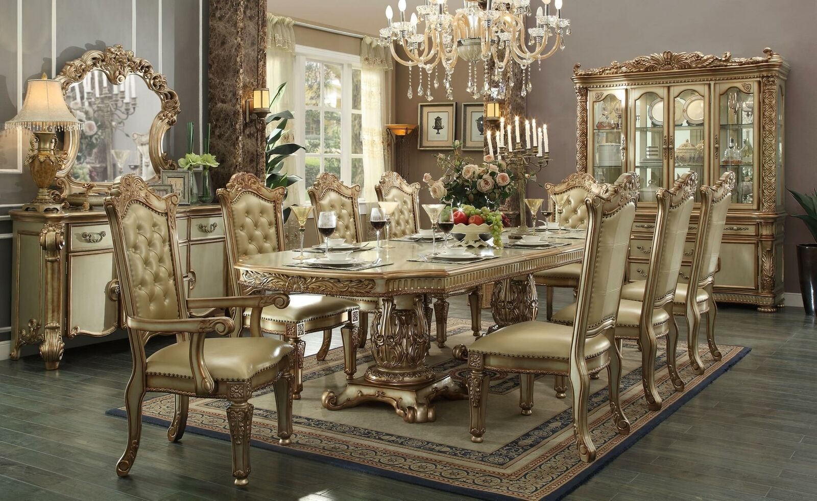 Esszimmer Set Garnitur Vitrine Tisch 8x Stuhl Kommode Spiegel Barock Neu 12tlg.