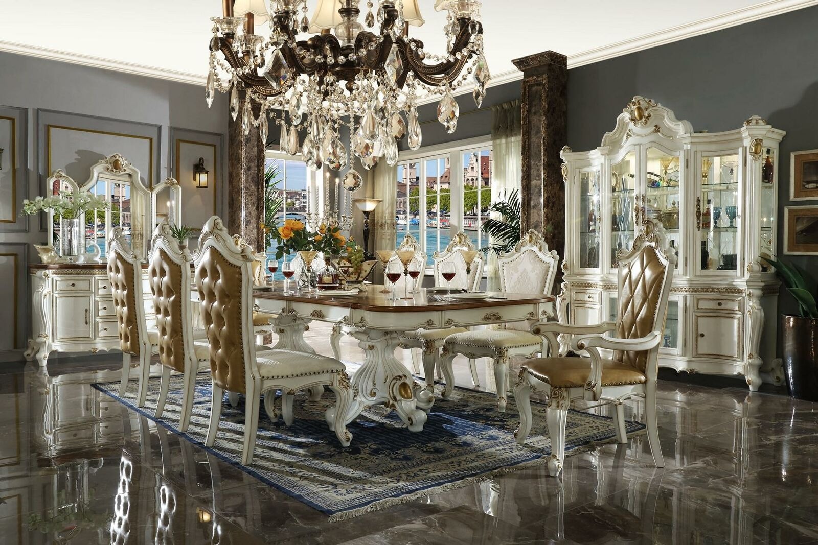 Klassisches Esszimmer 8x Stühle Komplette Garnitur Barock Rokoko Anricht 10tlg