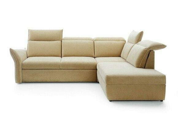 Ecksofa L-form Beige Eckcouch mit Schlaffunktion Garnitur Wohnlandschaft Leder