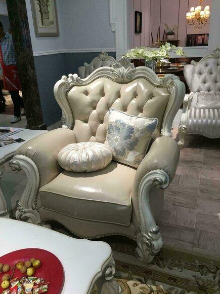 Polster 1 Sitzer Antik Stil Stühle Beige Holz Barock Thron Königlicher Sessel