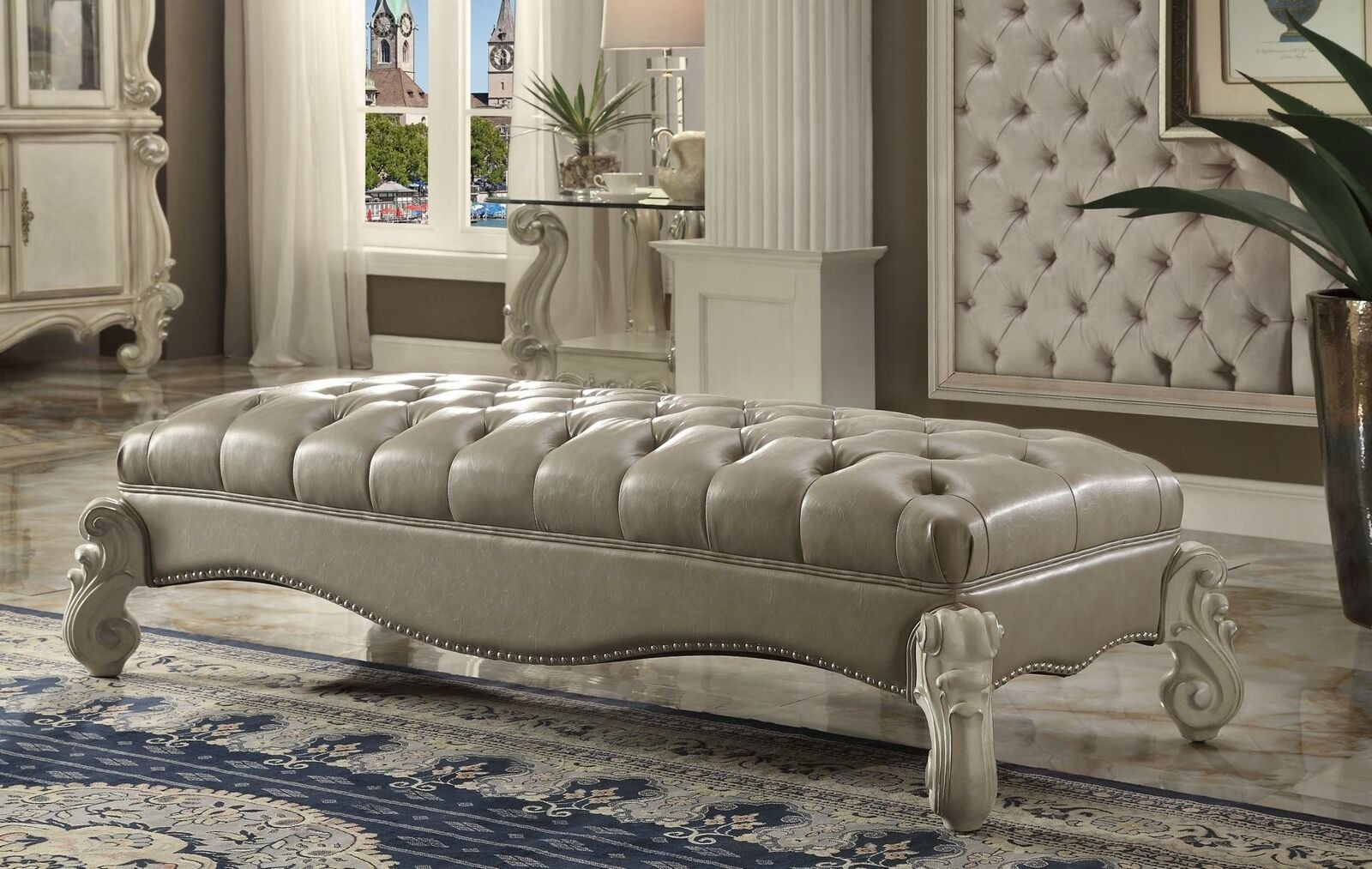 Hocker Beistell Chaiselounge Fußhocker Chesterfield Leder Ottomane Barock Rokoko