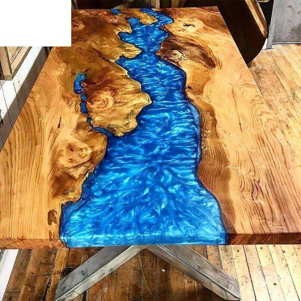 Couchtisch River Tisch Echtes Holz Flusstisch 120x90 Massive Tische Epoxidharz