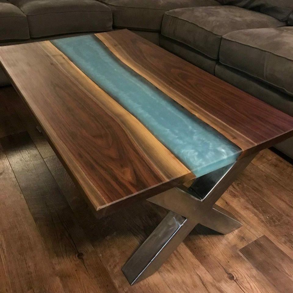 Couchtisch River Tisch Epoxidharz Massiv Tische 120x60 Flusstisch Echtes Holz