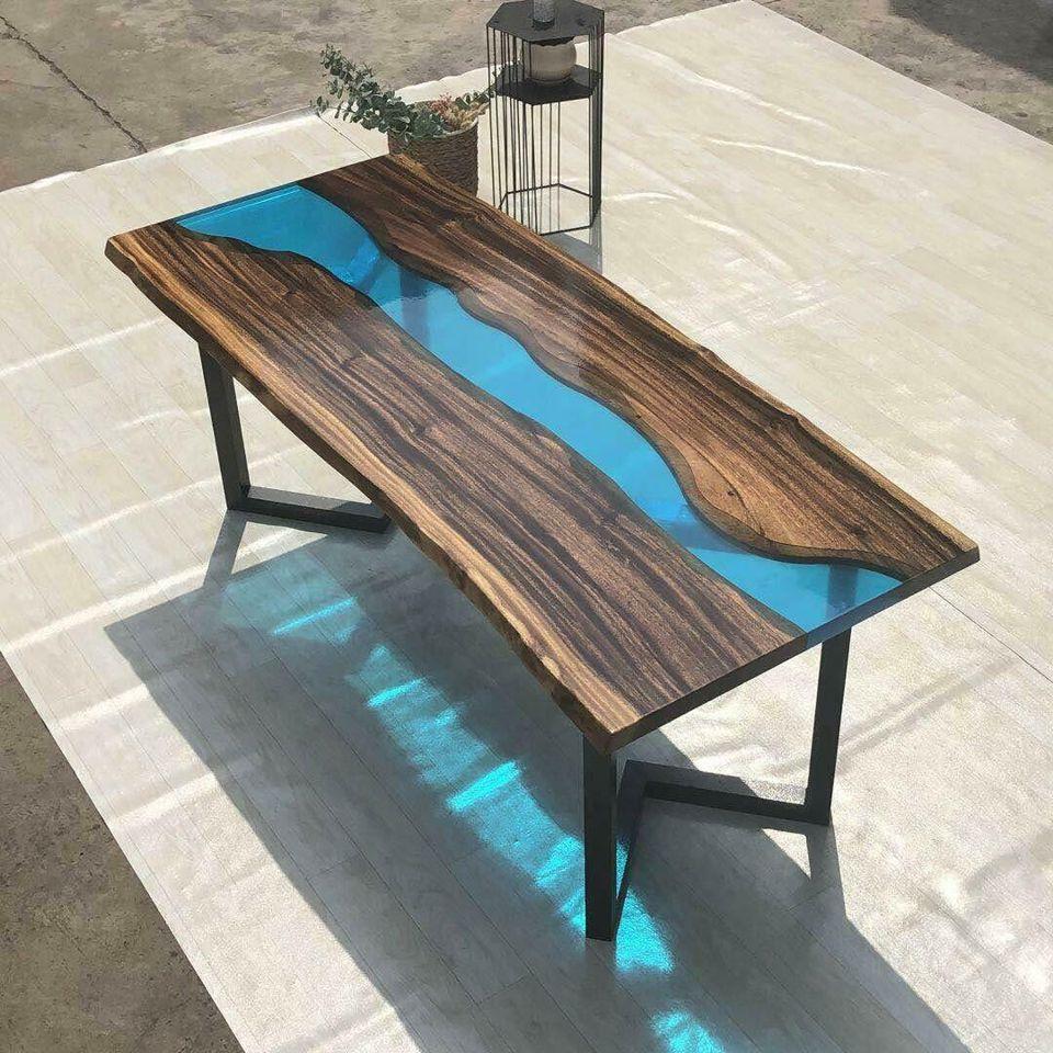Couchtisch River Tisch Massiv Tische 100x50 Flusstisch Meer Waterfall