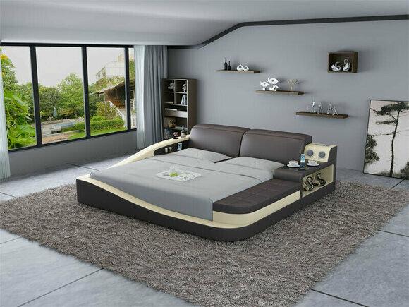 Luxus Schlafzimmer Bett Polster Design Leder Doppel Hotel Betten Textil 180x200