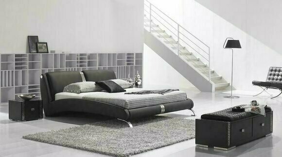 Modernes Bett Polsterbett Doppelbett Designer Betten Set 180x200cm Schwarz Weiß