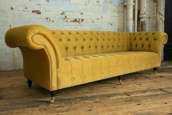 Designer Chesterfield Sofagarnitur Sofa Couch Polster Set in Samt 4tlg. Sitzer