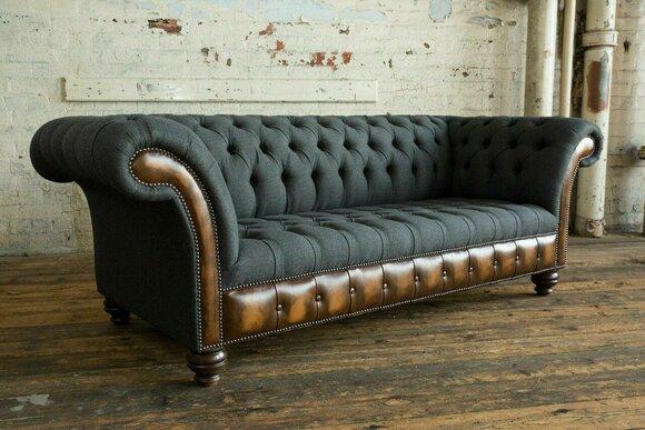 Original Chesterfield Sofa Polster Couch Microfaser Sofas Couchen Neu Webstoff