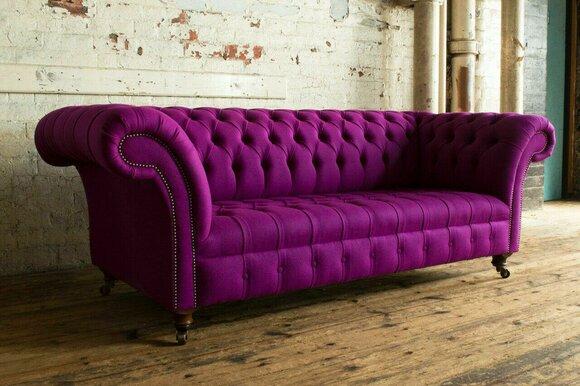 Chesterfield Samt Sofa 3 Sitzer Designer Lila Couchen Couch Stoff Polster Textil