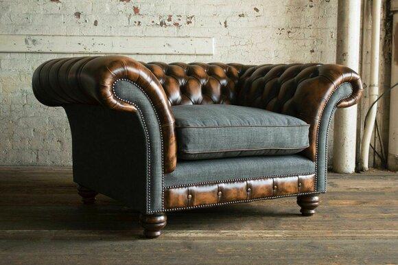 Chesterfield Design Stoff Couch Sessel 1.5 Sitzer Polster Sofas Lounge Neu Club