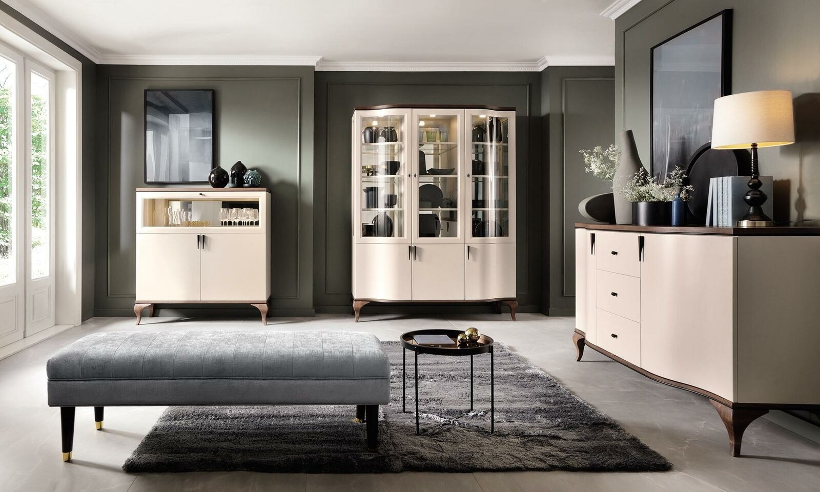 Wohnzimmer Möbel Set - Kommode Barschrank Vitrine 3tlg. Set Desing Schrank Neu