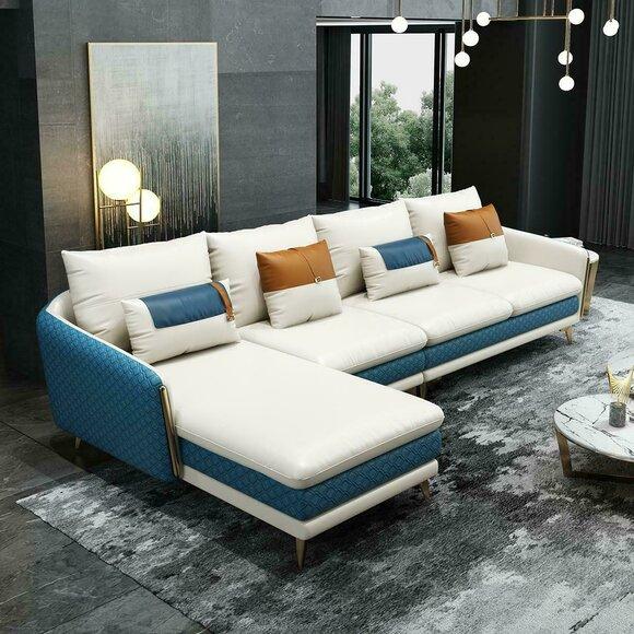 Ecksofa L-Form Modernes Sofa Ledersofa Ecksofa Polster Wohnlandschaft Turkis Neu