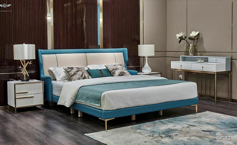 Bett Nachttisch Schlafzimmer Set Design Modern Luxus Betten Gruppe Leder 3 tlg.