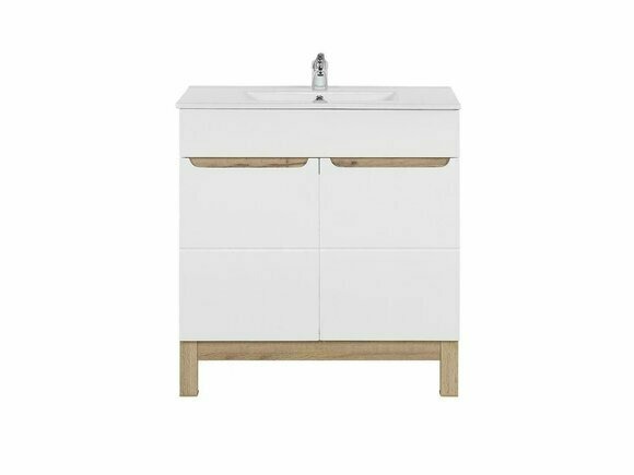 Weißer Waschtisch mit Unterschrank Hochwertige Waschbecken Badezimmer Möbel 80cm