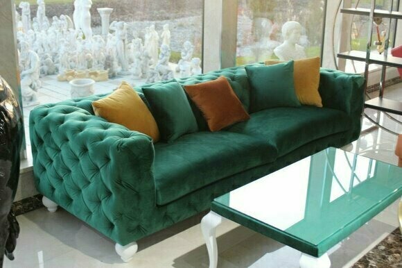 Sofa 4 Sitzer Couch Chesterfield Grüne Design Couch Textil Sofort