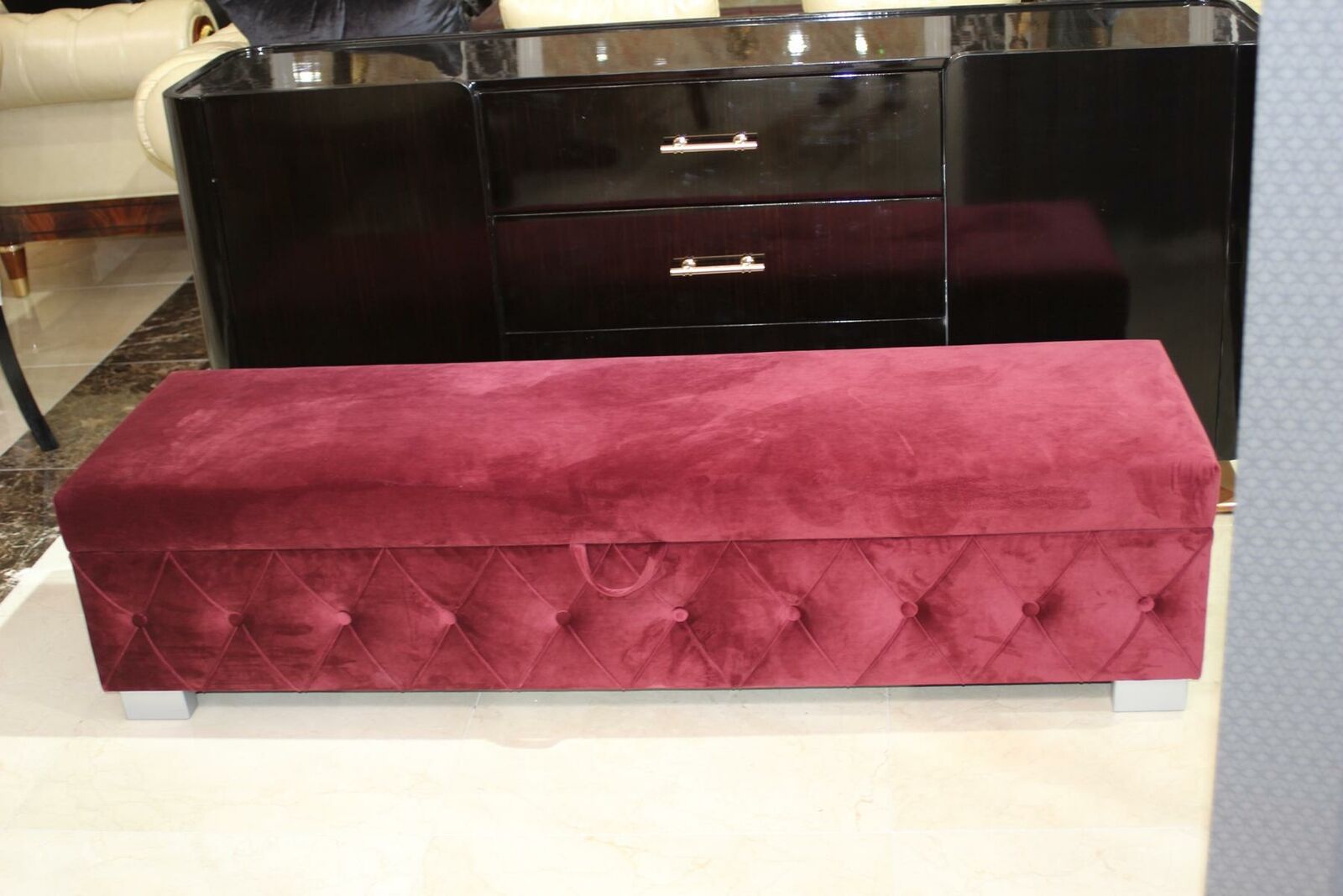 Chesterfield Fußhocker Ottomane Hocker Samt Relax Sessel Bank Truhe Rot Sofort