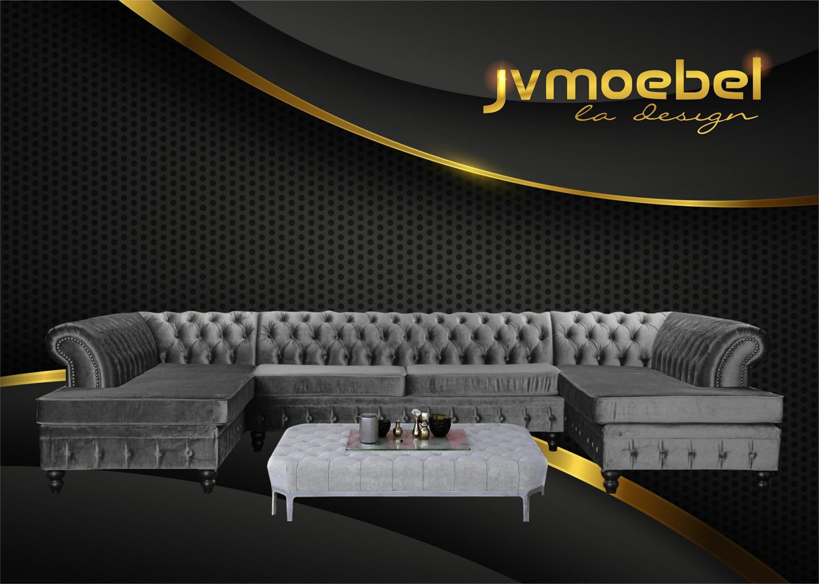 Set Luxury Modern Ecksofa U-Form Chesterfield und Couchtisch Wohnzimmer