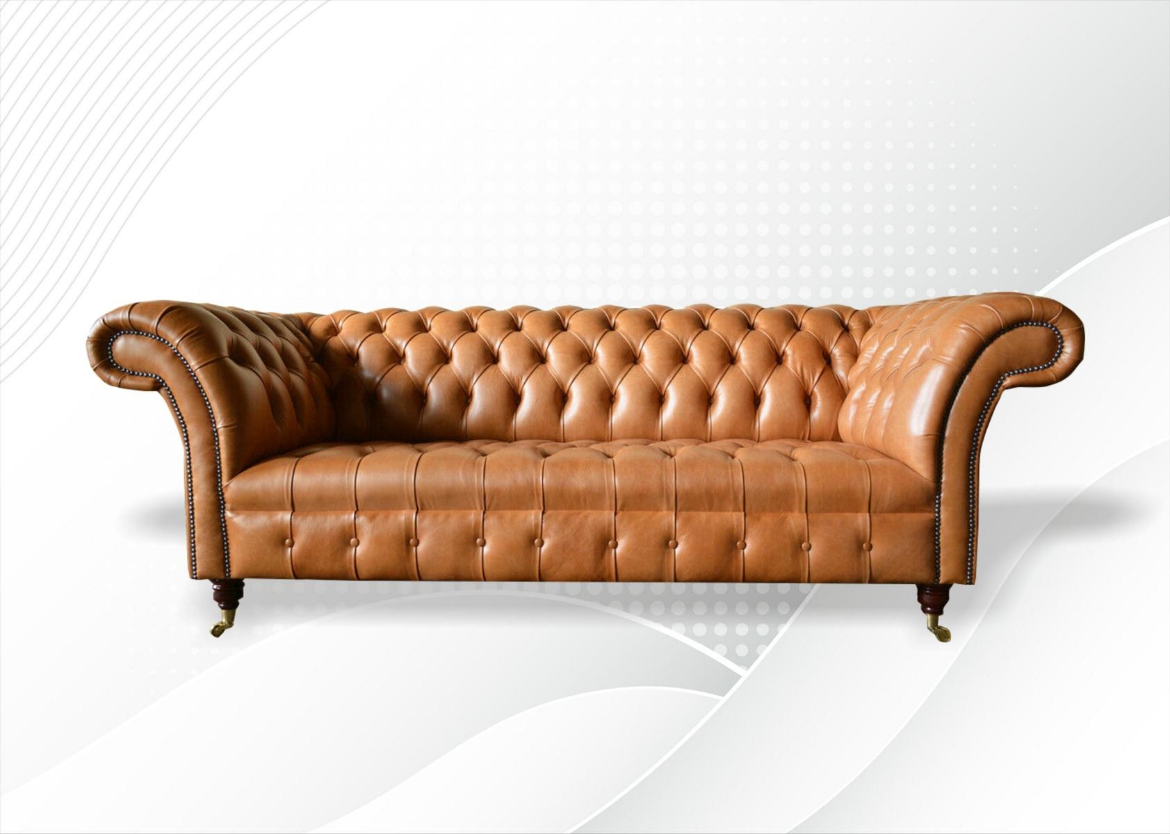 Chesterfield Design Luxus Polster Sofa Couch Sitz Garnitur Leder Textil 225cm