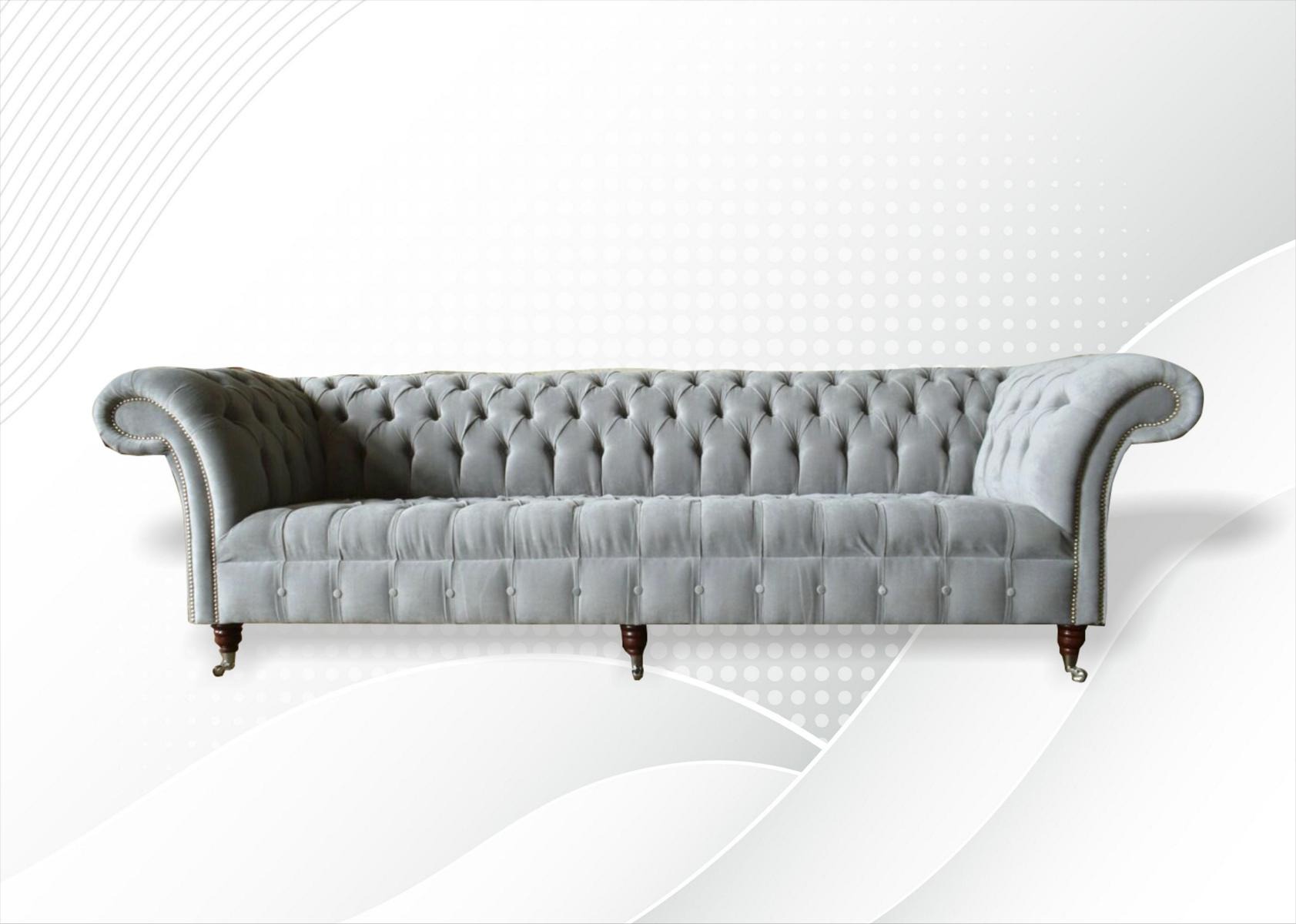 Graue Big Sofa Couch Chesterfield 265cm Polster Sofas 4 Sitzer Leder Textil