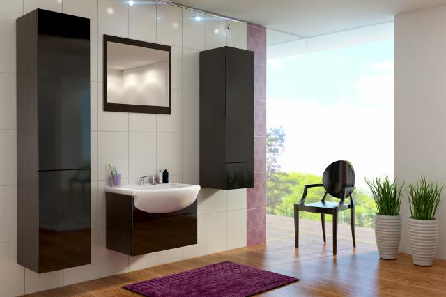 BADMÖBEL KOMPLETT SET HOCHGLANZ BADEZIMMER 4tlg. DUNKELBRAUN - NEU SOFORT