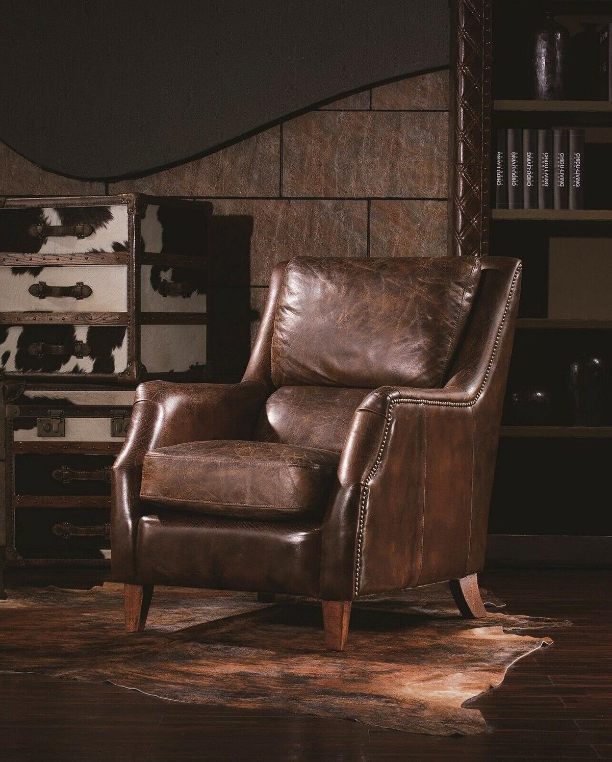 Ohrensessel Sessel Wohnzimmersessel Polstersessel Vintage Echtleder Sessel Neu