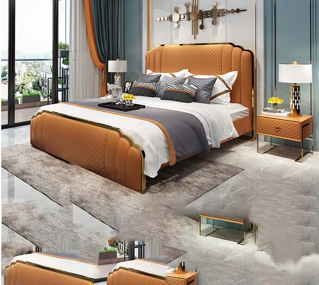 Design Schlafzimmer Lederbett 3tlg. Set 2x Nachttisch Betten Luxus Möbel Konsole 1