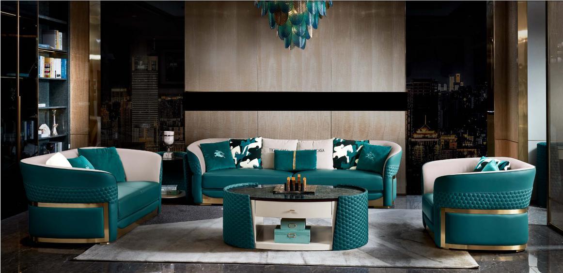 Sofagarnitur 321 Sitz Turkis Leder Ledersofa Modern Design Möbel Luxus Sofa Neu