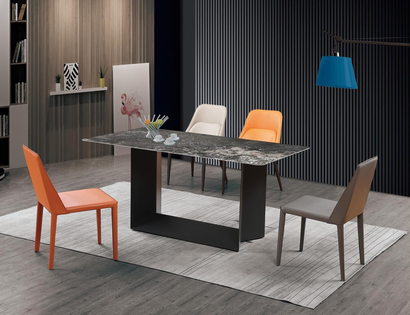 Hochwertiger Tisch Luxus Tische Esszimmer Möbel Säulen Fuß Marmor Optik Modern.