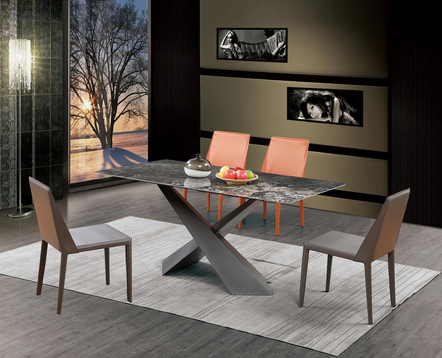 Luxus Tisch Säulen Tische Esszimmer Gruppe 5tlg. Set Garnitur Lehnstuhl Sessel.