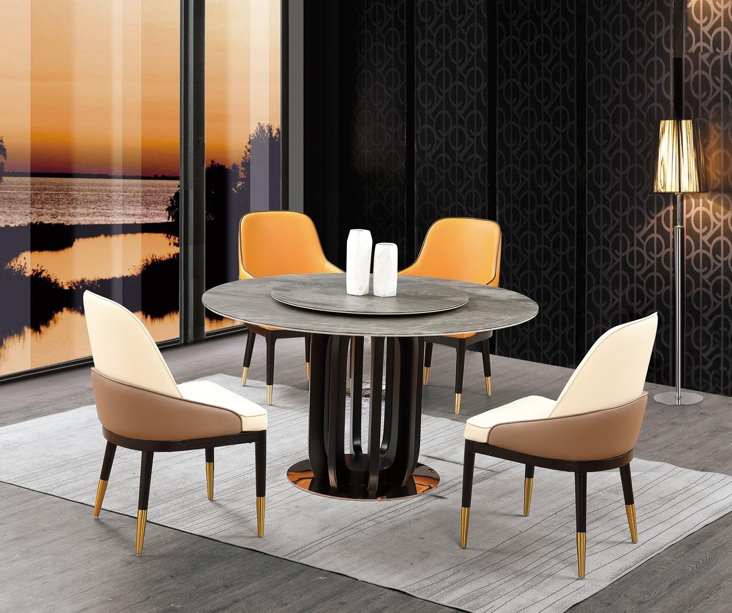 Runder Tisch Luxus Rund Tische Esszimmer Möbel Säulen Fuß Stein Optik Modern Neu.