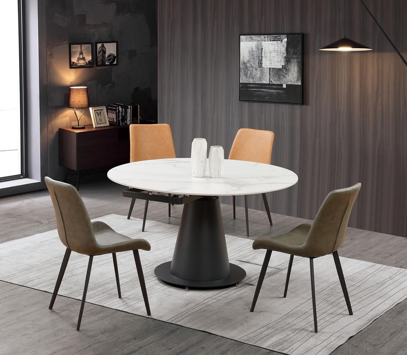 Runder Tisch Edelstahl Marmor Imitat Stein Esstisch Esszimmer Tische Wohnzimmer.