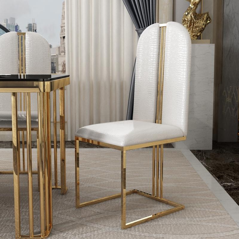 Edelstahl Stuhl Esszimmer Leder Stuhl Stühle Edelstahl Designer Gold Metall 8851