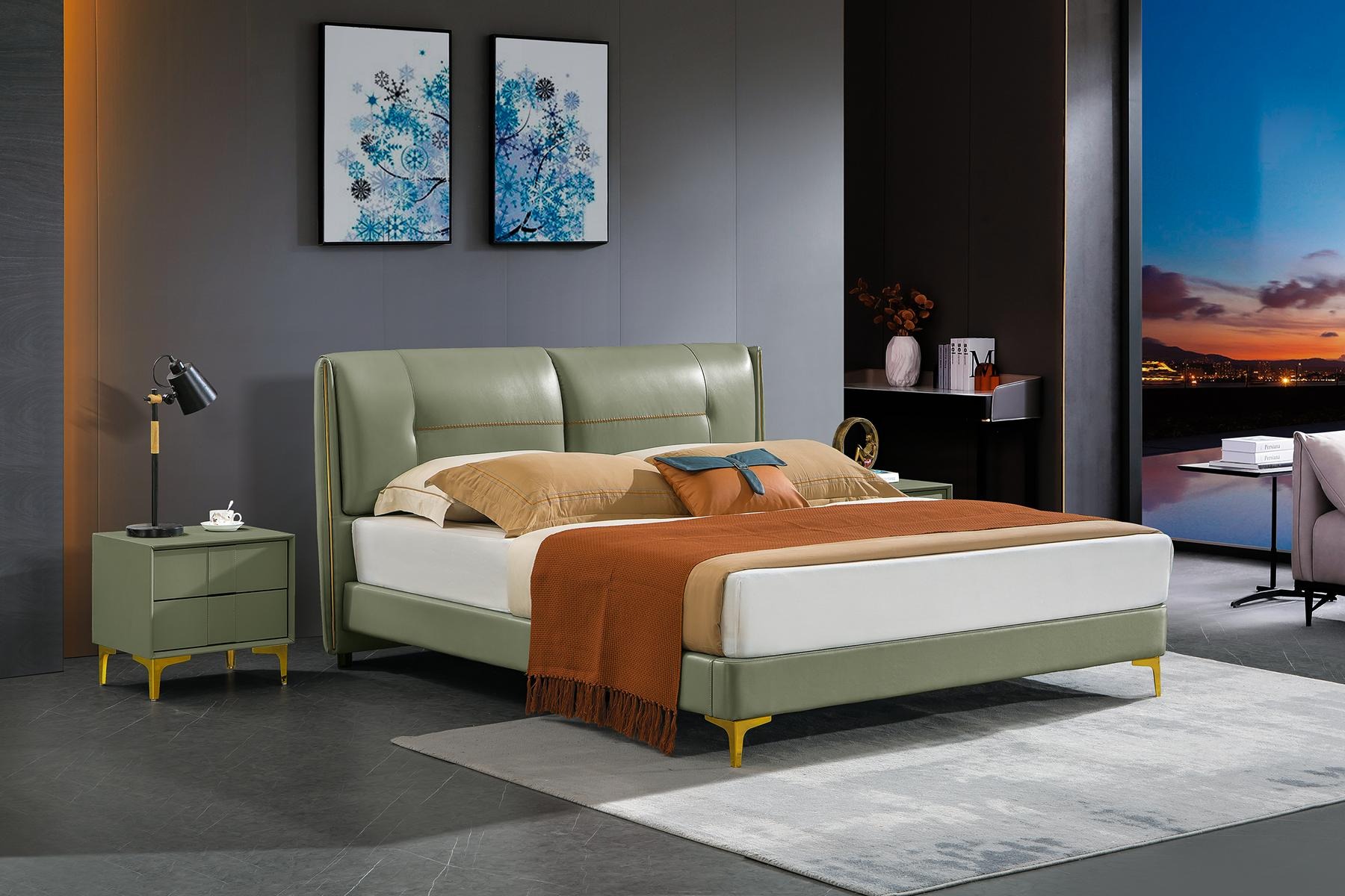 Designer Polsterbett Bett Betten Stoff Holz Luxus Doppelbett Ehebett 180x200cm.