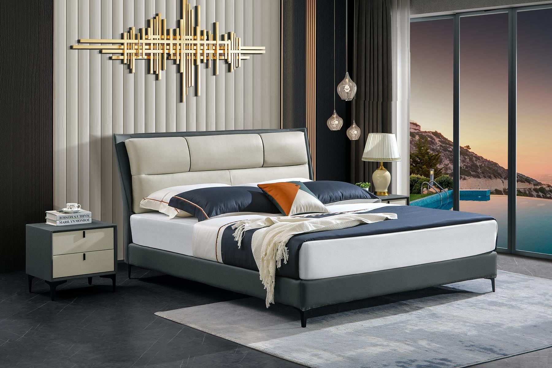 Designer Bett Bettgestell Hotel Metall Betten Doppel Schlaf Zimmer Holz Möbel