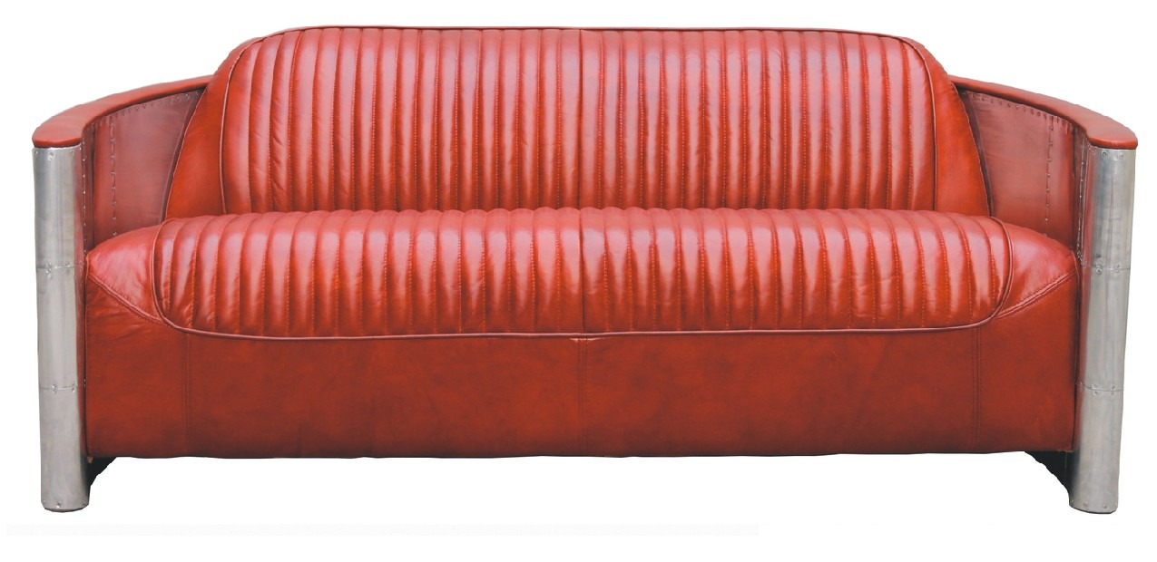 Echtleder Design Vintage Designsofa verdreifachen Aluminium Sofa 3Sitzer Bordaux