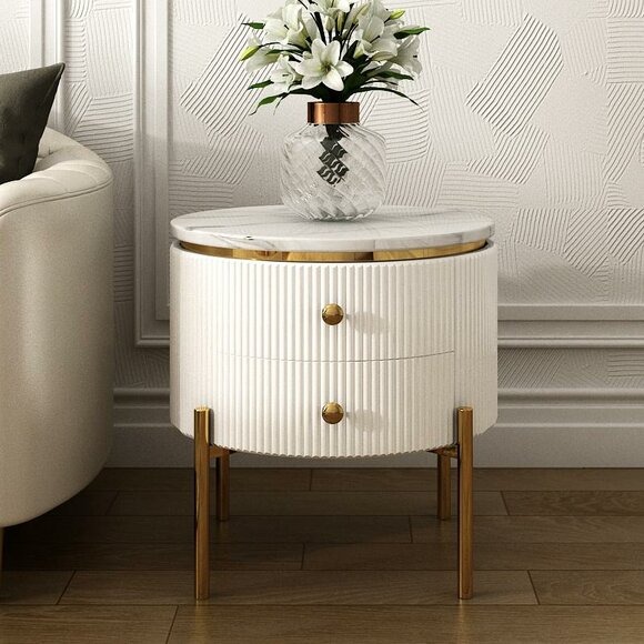 Runder Design Nachttisch Beistelltische Hochglanz Edelstahl Luxus Wohnzimmer Neu