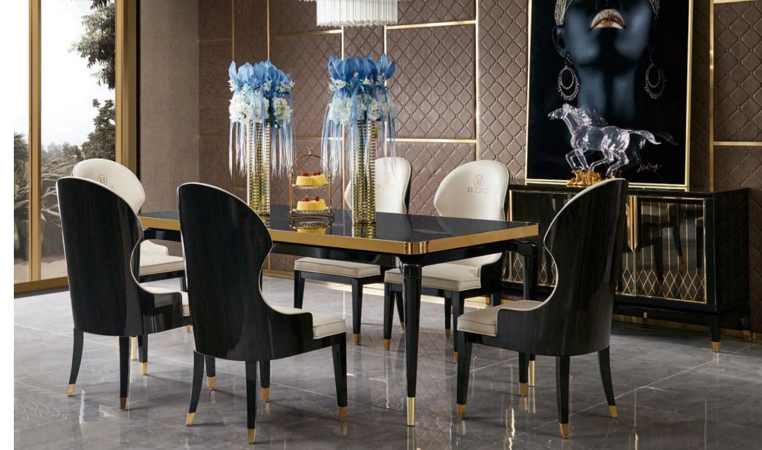 Esstisch Tisch Gruppe Esszimmer Wohnzimmer Esstisch Holz Glas Möbel Luxus Tische