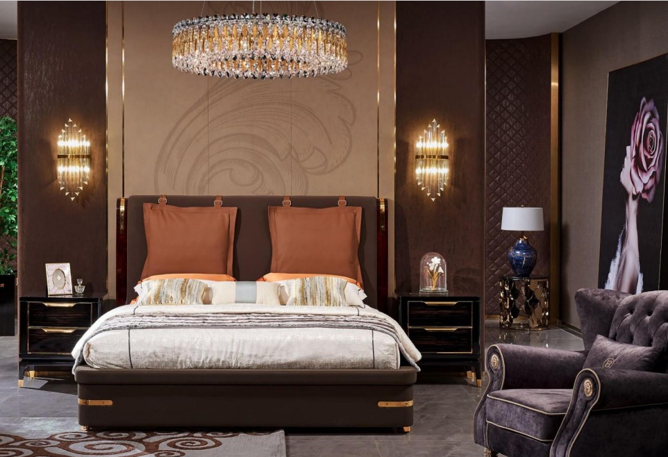Bett Polster Design Luxus Metall Doppel Betten Ehe Schlaf Zimmer Leder Hotel Neu