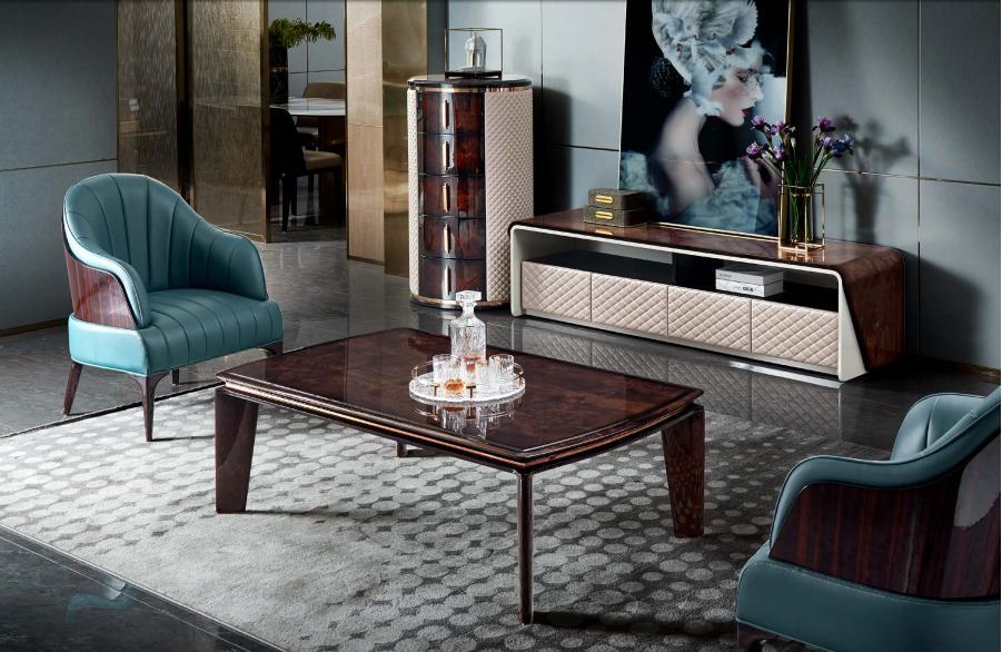 Luxus Wohnzimmer Möbel Sideboard Schrank Leder Hochglanz rtv tv Couchtisch Neu